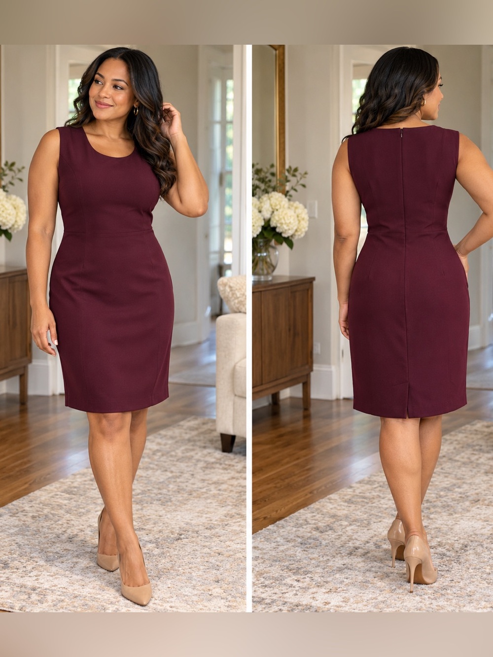Maryland Square Burgundy Sheath Dress 10P Petite Made in USA Lined Career